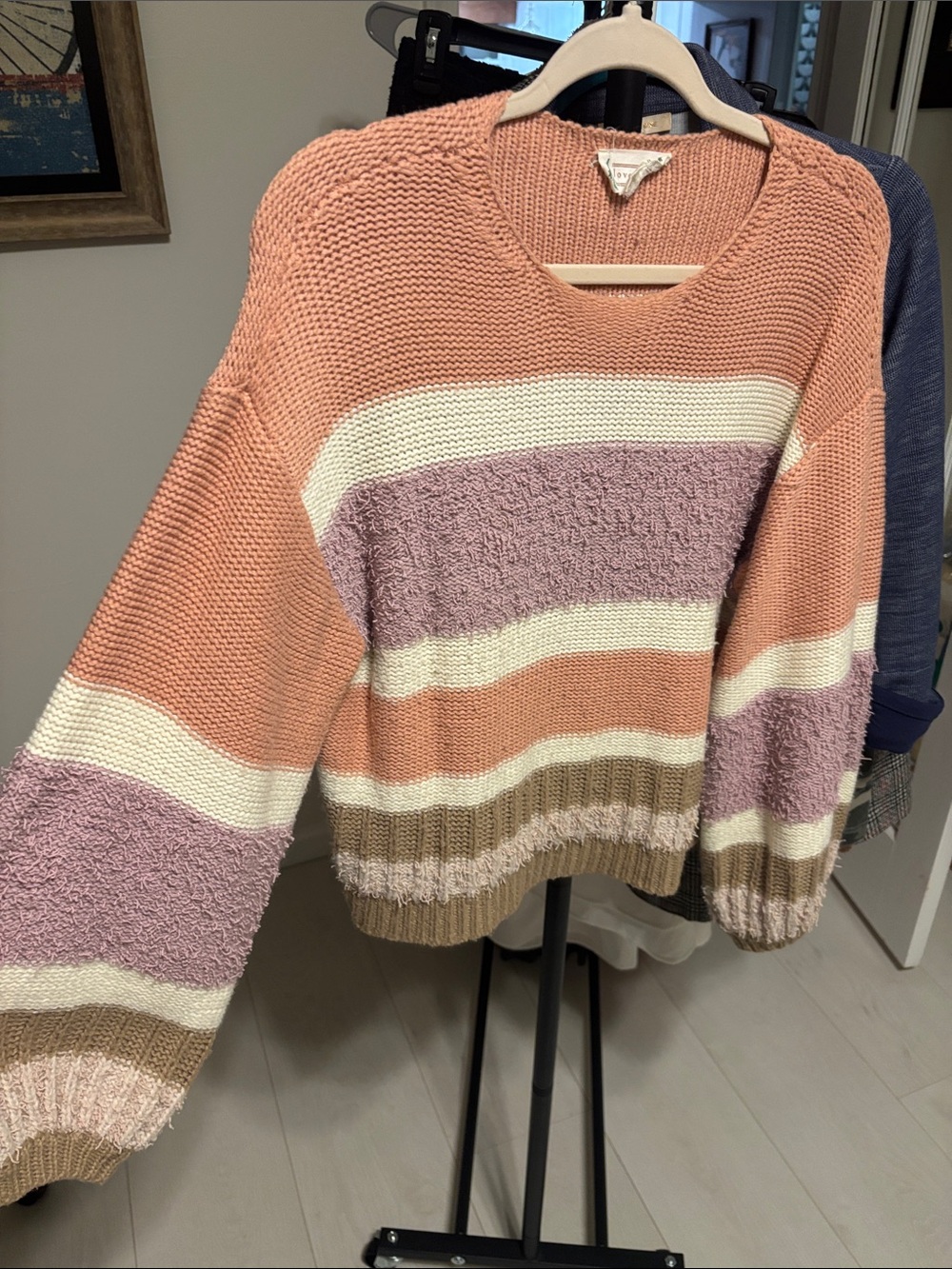 Love Riche Peach, Lavender & Cream Striped Crewneck Sweater